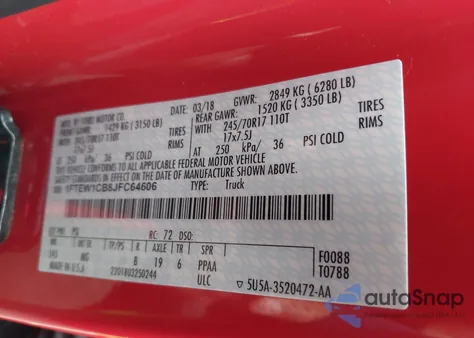 2018 Ford F-150 Xlt z USA, uszkodzony, nr VIN 1FTEW1CB8JFC64606